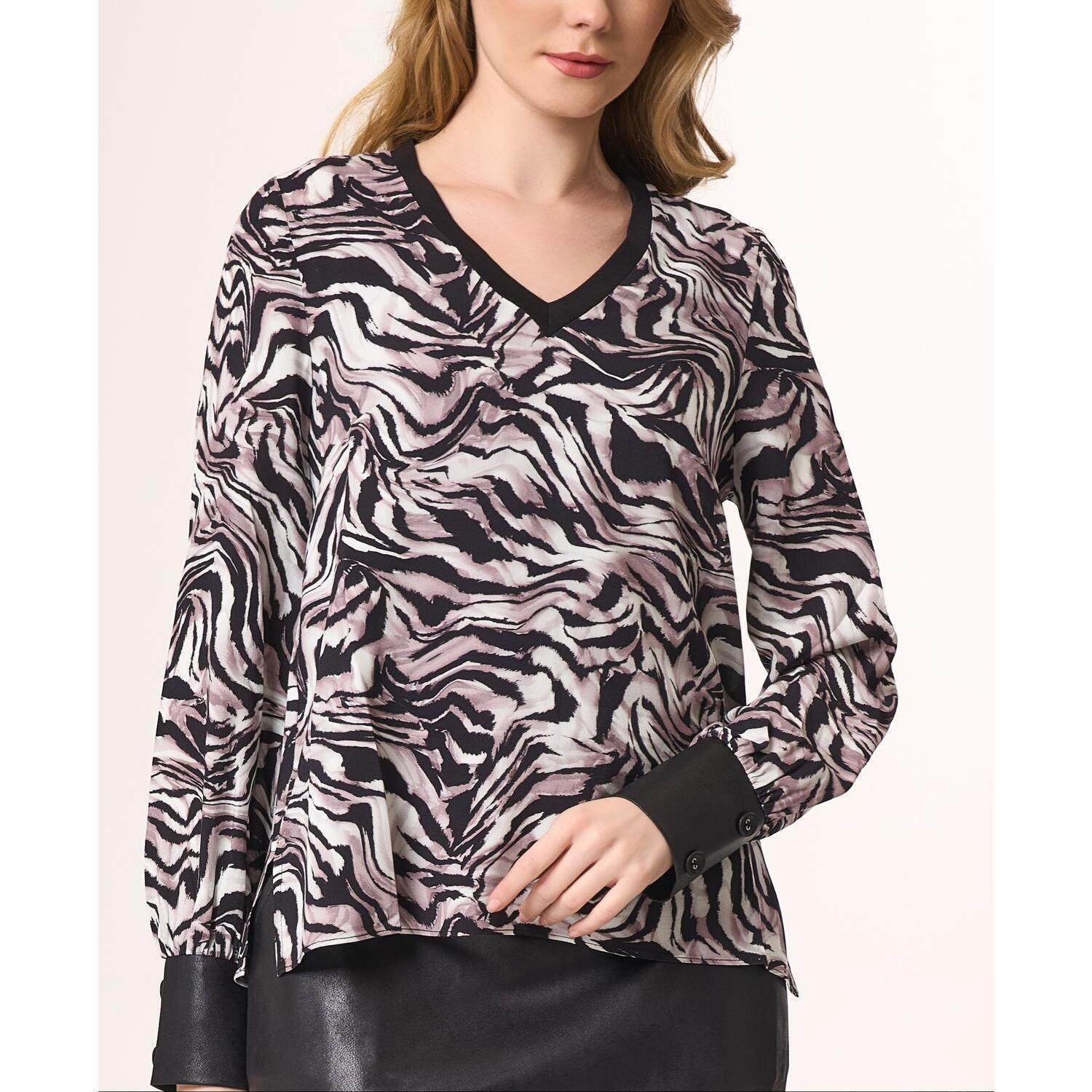 New Angel Apparel Animal Print Top With Vegan Leather Trim In Zebra/Black